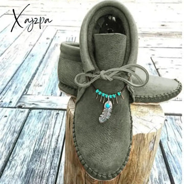 Xajzpa - Women Boots Sewing Flat Lace-Up Ankle Autumn Fashion Retro Pendant Short Woman Shoes